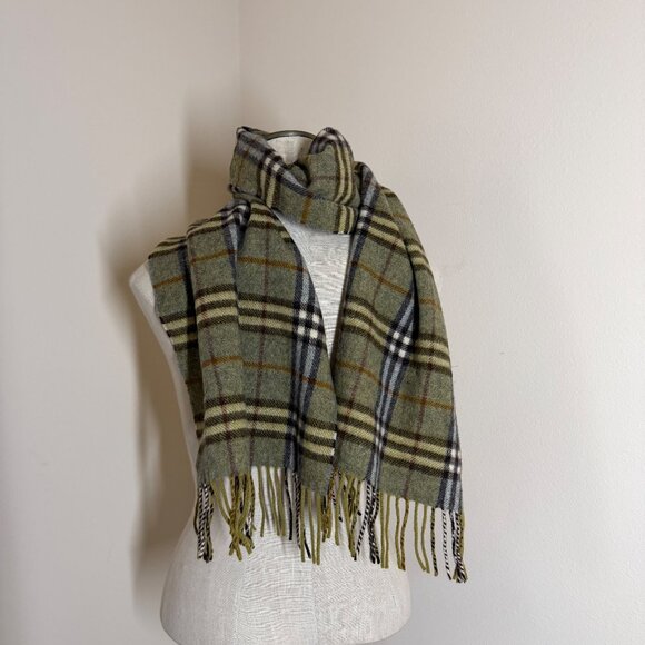 VTG Burberry London Nova Check Lambswool Scarf Green Unisex Classic Timeless - Picture 4 of 4